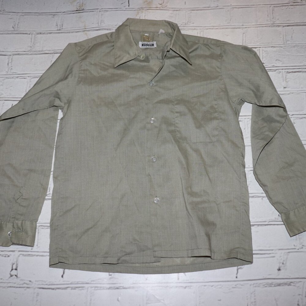 🤍 Vintage Boys’ Sears Button-Up Shirt · Size 12 · Tan · Wrinkle-Resistant